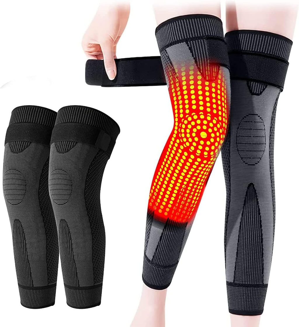 2Pcs KNEECA Tourmaline Acupressure Selfheating Knee Sleeve, Tourmaline Acupressure Self-Heating Shaping Socks, Mugwort Acupressure Shaping Knee Pads, Wormwood Self-Heating Knee Pads for (Black,L)
