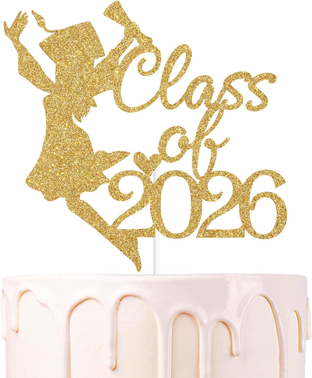 Gold Glitter Class of 2026 Cake Topper, Congrats Grad 2026/You Did It/So Proud of You, 2026 Graduation Party Decorations Supplies (2026, Gold)