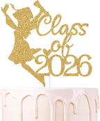 Gold Glitter Class of 2026 Cake Topper, Congrats Grad 2026/You Did It/So Proud of You, 2026 Graduation Party Decorations Supplies (2026, Gold)
