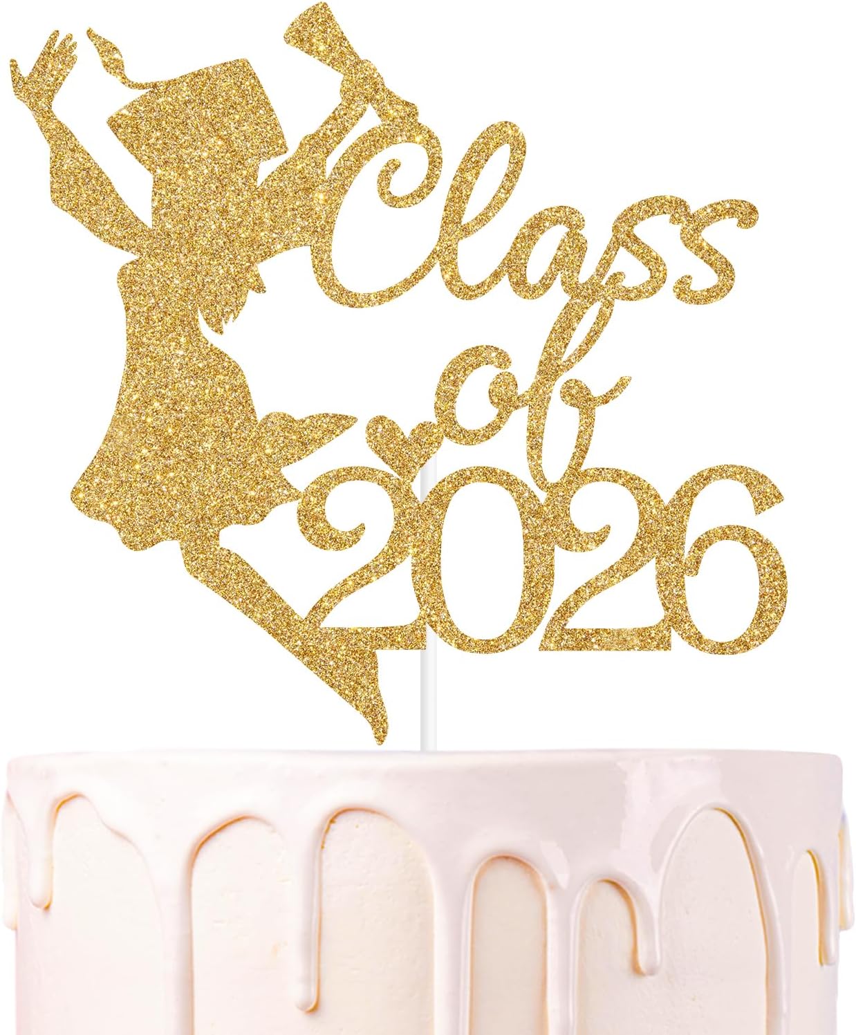 Gold Glitter Class of 2026 Cake Topper, Congrats Grad 2026/You Did It/So Proud of You, 2026 Graduation Party Decorations Supplies (2026, Gold)