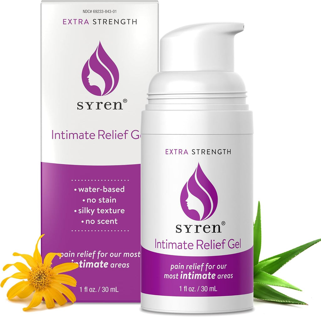 Syren Intimate Relief Gel with 4% Lidocaine for External Sensitivity, vulvodynia, dyspareunia, Vaginal discomfort, Dryness, Gentle Postpartum and Post-Procedure Support, 1.0 oz, Made in USA