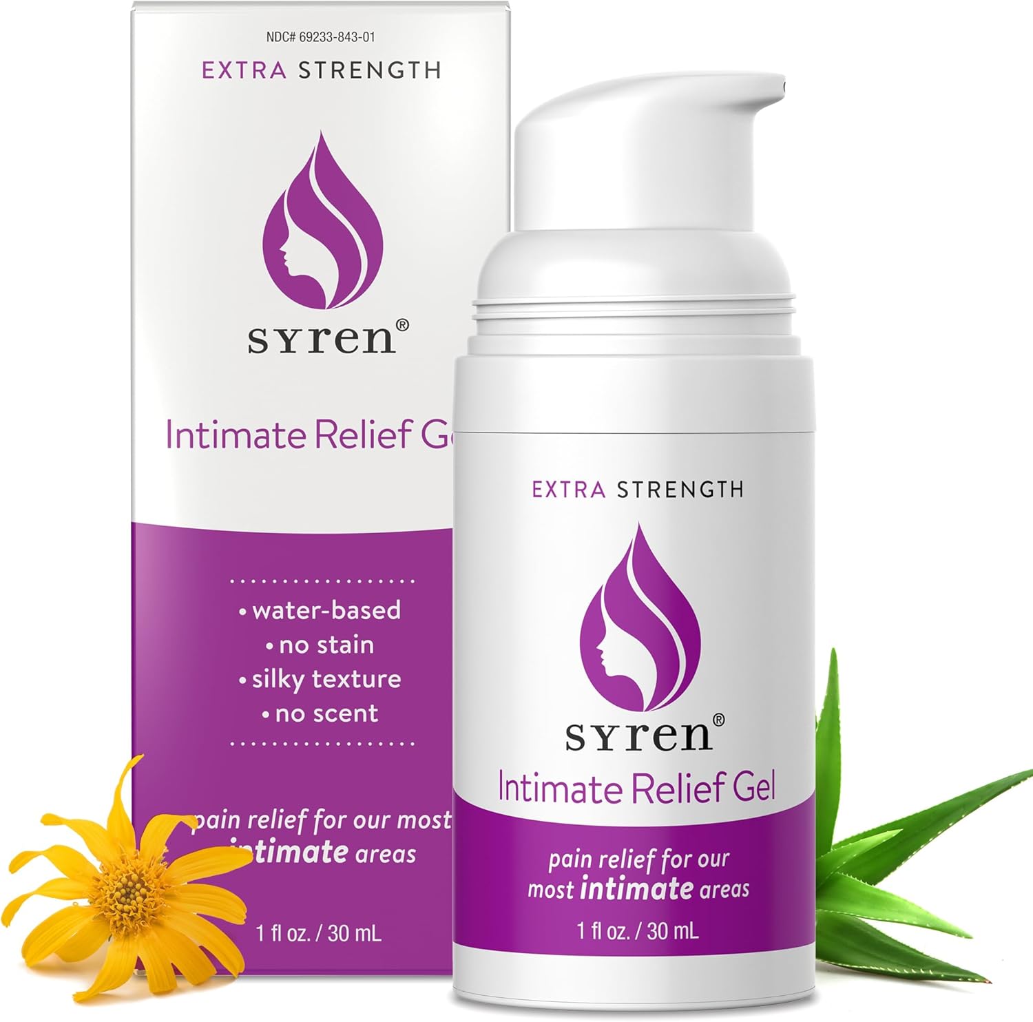 Syren Intimate Relief Gel with 4% Lidocaine for External Sensitivity, vulvodynia, dyspareunia, Vaginal discomfort, Dryness, Gentle Postpartum and Post-Procedure Support, 1.0 oz, Made in USA