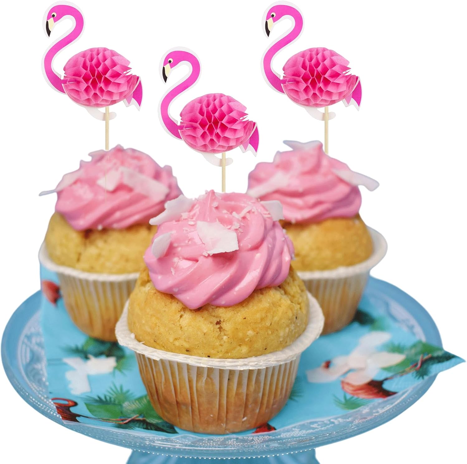 50PCS Flamingo Cupcake Toppers, 3D Pink Flamingo Cupcake Toppers, Tropica Themed Toothpicks Decorations for Baby Shower Summer Party Wedding Birthday Party Cake Decorations