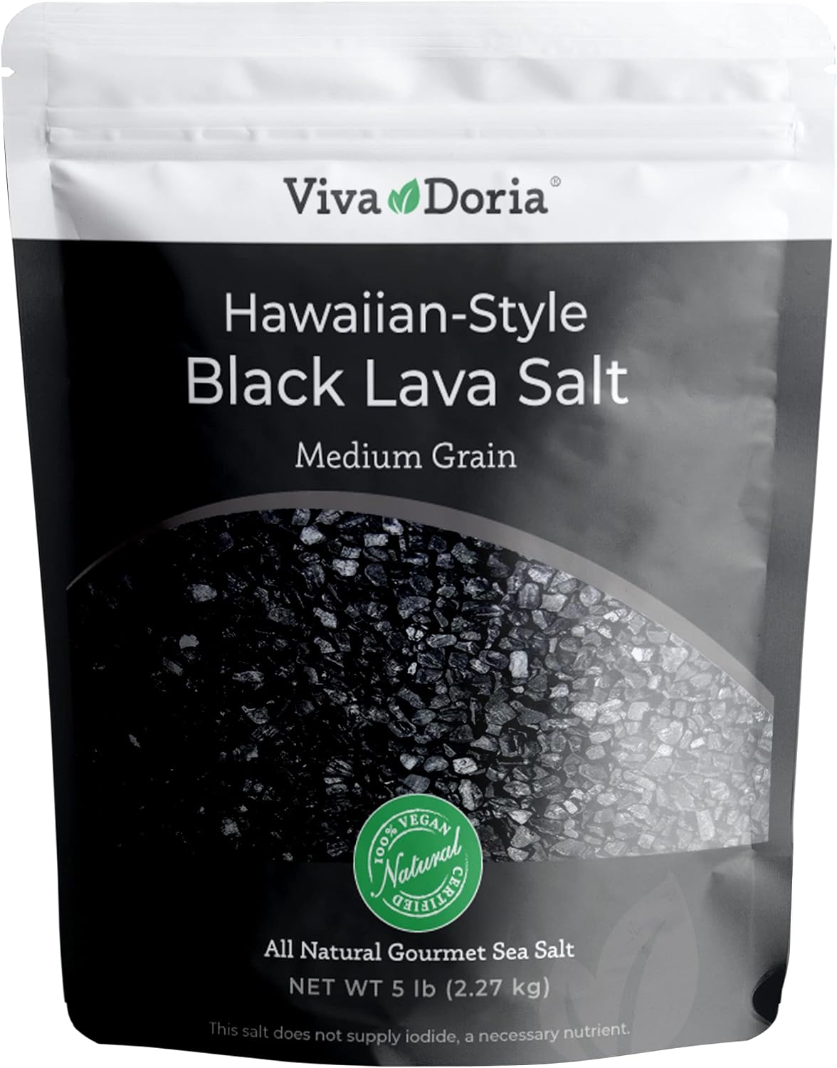 Viva Doria Hawaiian Black Lava Sea Salt, Lava Salt, Medium Grain, 5 lb