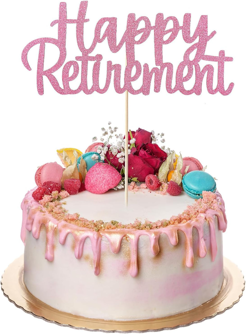 2 Pcs Gold Glitter Happy Retirement Cake Topper Retirement Cake Decoration Picks for Retired Party Supplies Frosting Card Icing Decor Rose Gold Sign Pantry Staple Cooking Baking