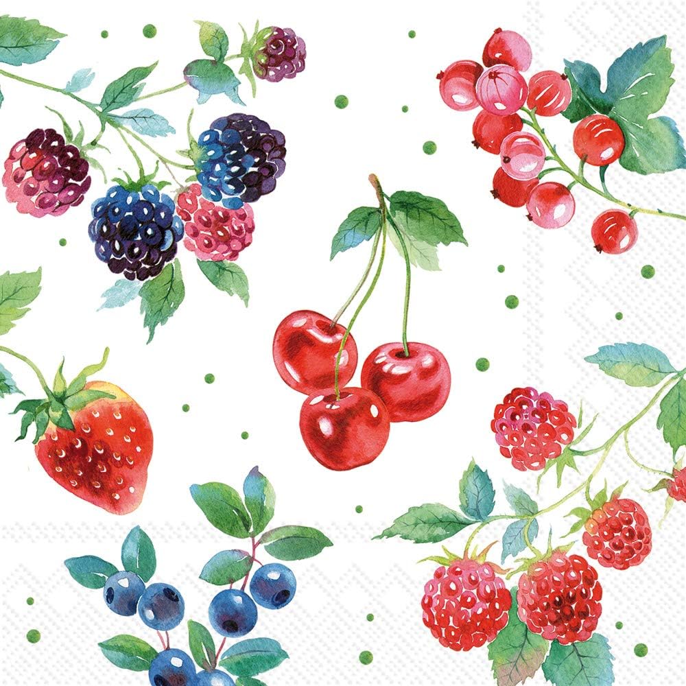 IHR Ideal Home Range Cocktail Napkins Disposable 3-Ply Paper Party Napkin Pack, 5" x 5", Red Summer Fruits, 20-Count