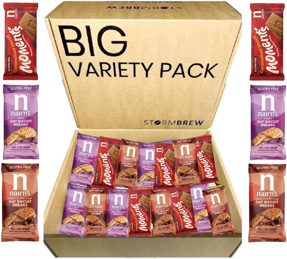 Nairn’s Gluten Free Variety Pack Oat Biscuit Breaks, Flavors inc. Chocolate Chip, Fruit, Salted Caramel. Pack of 16 (3 Biscuits Per Pack)