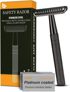 Double Edge Safety Razor for Men and Women, Stainless Steel Single Blade Metal Razor, with 10 Double Edge Blades, Smooth Close Gentle Shave, Plastic Free Zero Waste Shaving, Black