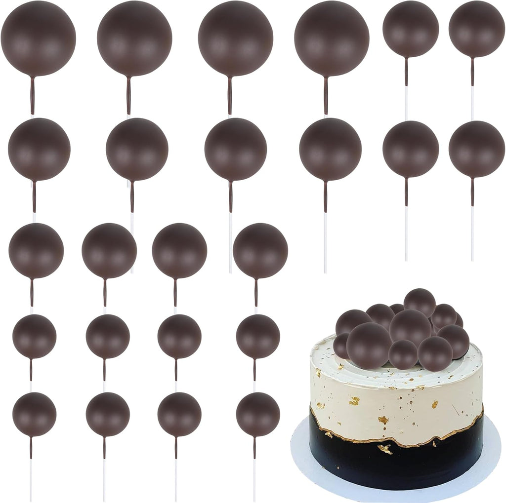 Rsstarxi 30 PCS Mini Balloons Cake Toppers - Foam Balls Insert Decorations for Baby Shower, Wedding Anniversary, Kids Birthday Party - Coffee