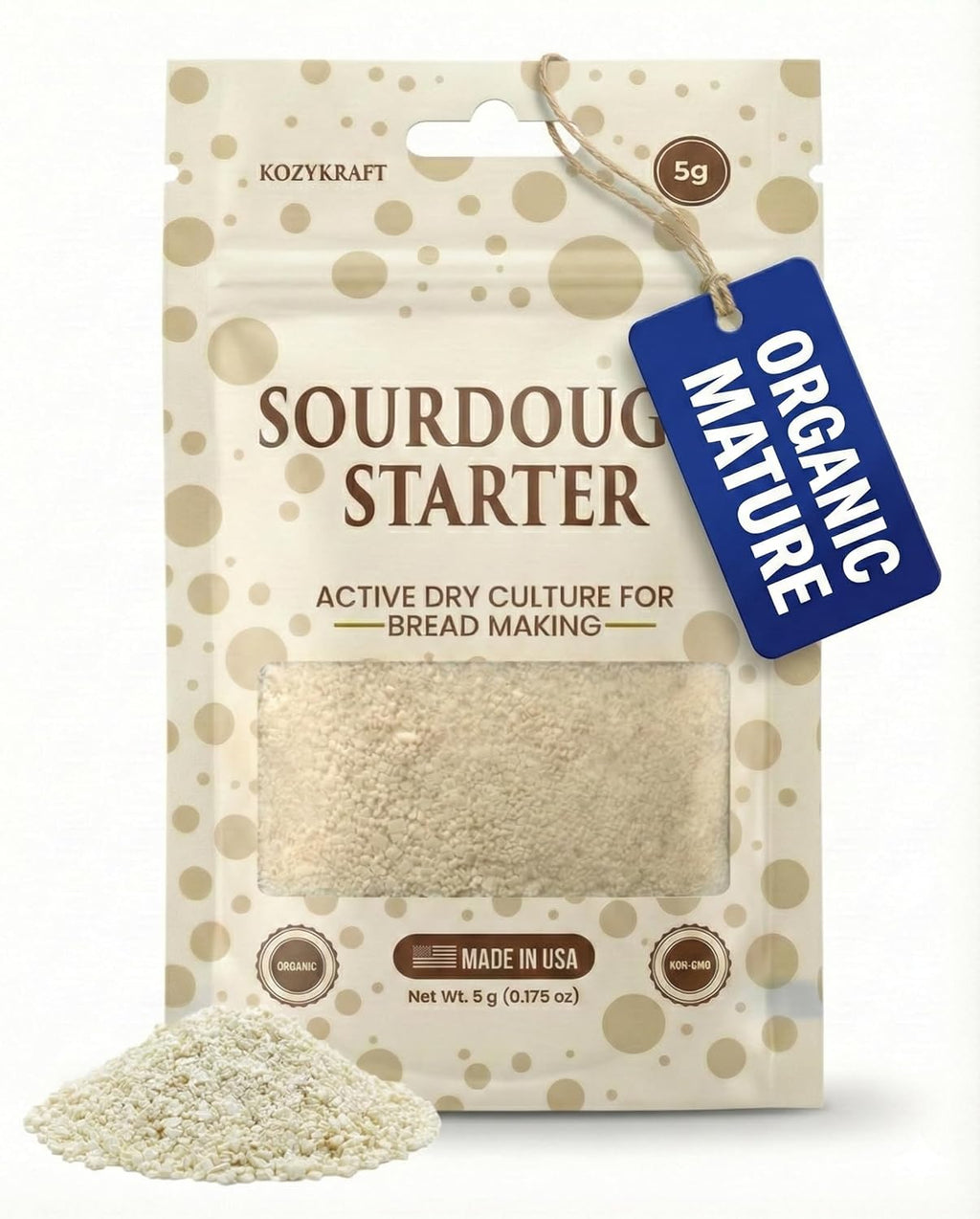 Sourdough Starter Culture – Dehydrated Wild Dry Yeast for Baking Homemade Artisan Bread – Organic, Non-GMO, Fresh, Long-Lasting & Beginner-Friendly (5 Grams)
