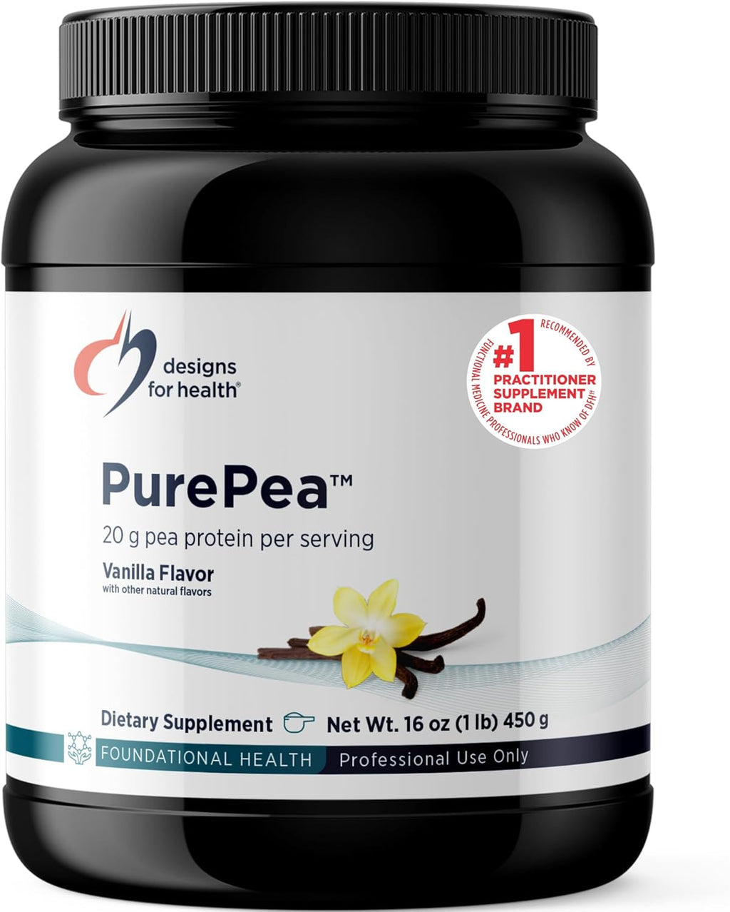 Designs for Health PurePea - 20g Vegan Pea Protein, Non-GMO Natural Drink Mix Powder Supplement, Vanilla (15 Servings / 450g)