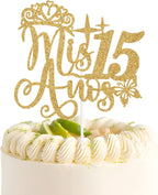 Mis Quince 15 Cake Topper, Mis Años 15 Cake Decor, Feliz 15 Años, Hello 15, Happy 15th Birthday Party Decorations - Gold Glitter