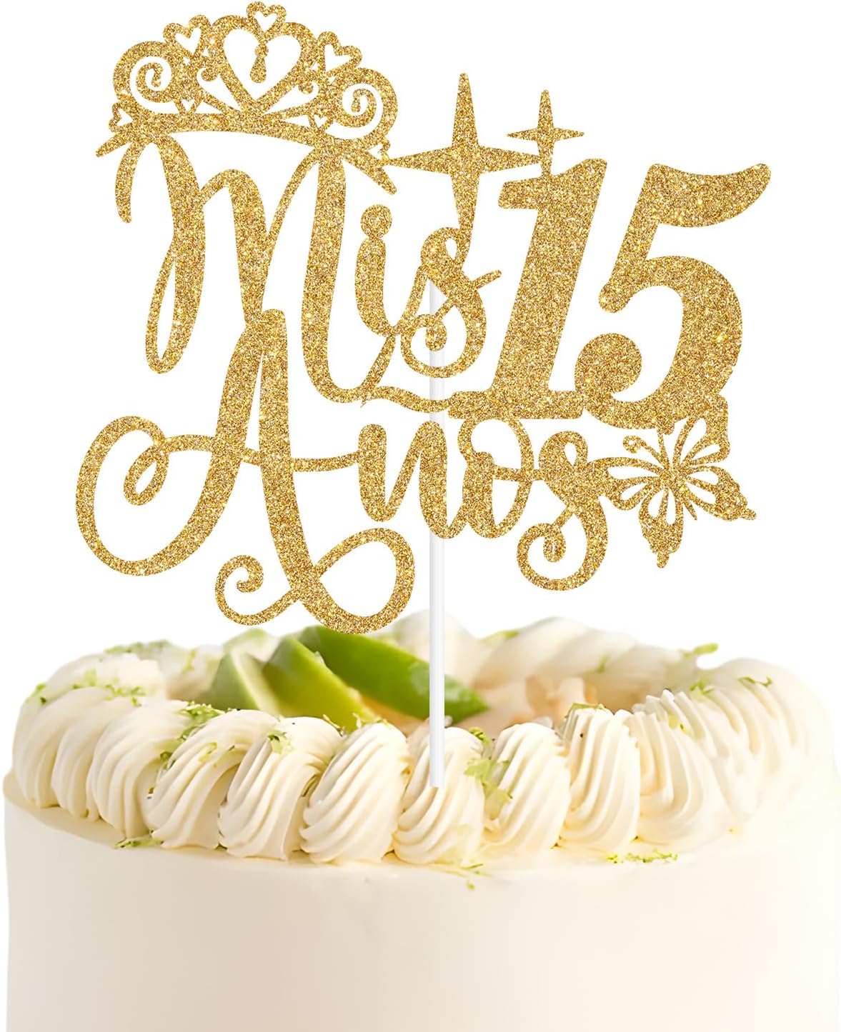 Mis Quince 15 Cake Topper, Mis Años 15 Cake Decor, Feliz 15 Años, Hello 15, Happy 15th Birthday Party Decorations - Gold Glitter