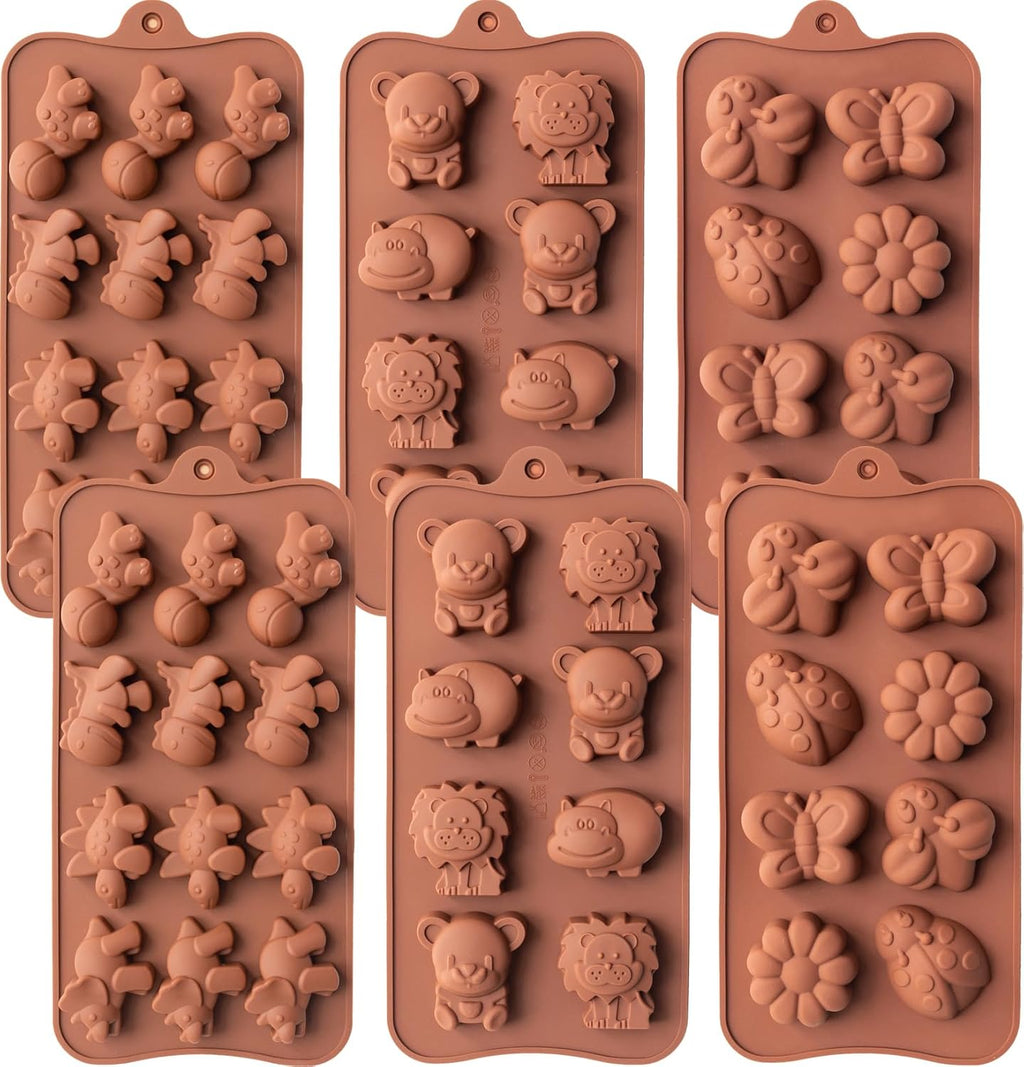 WARM TIME 6 Pcs Silicone Chocolate Mold Set - Food-Grade Non-Stick Candy Molds Cookery Moulds for Chocolate, Candy, Jelly, Butter, and More - Animal Shapes