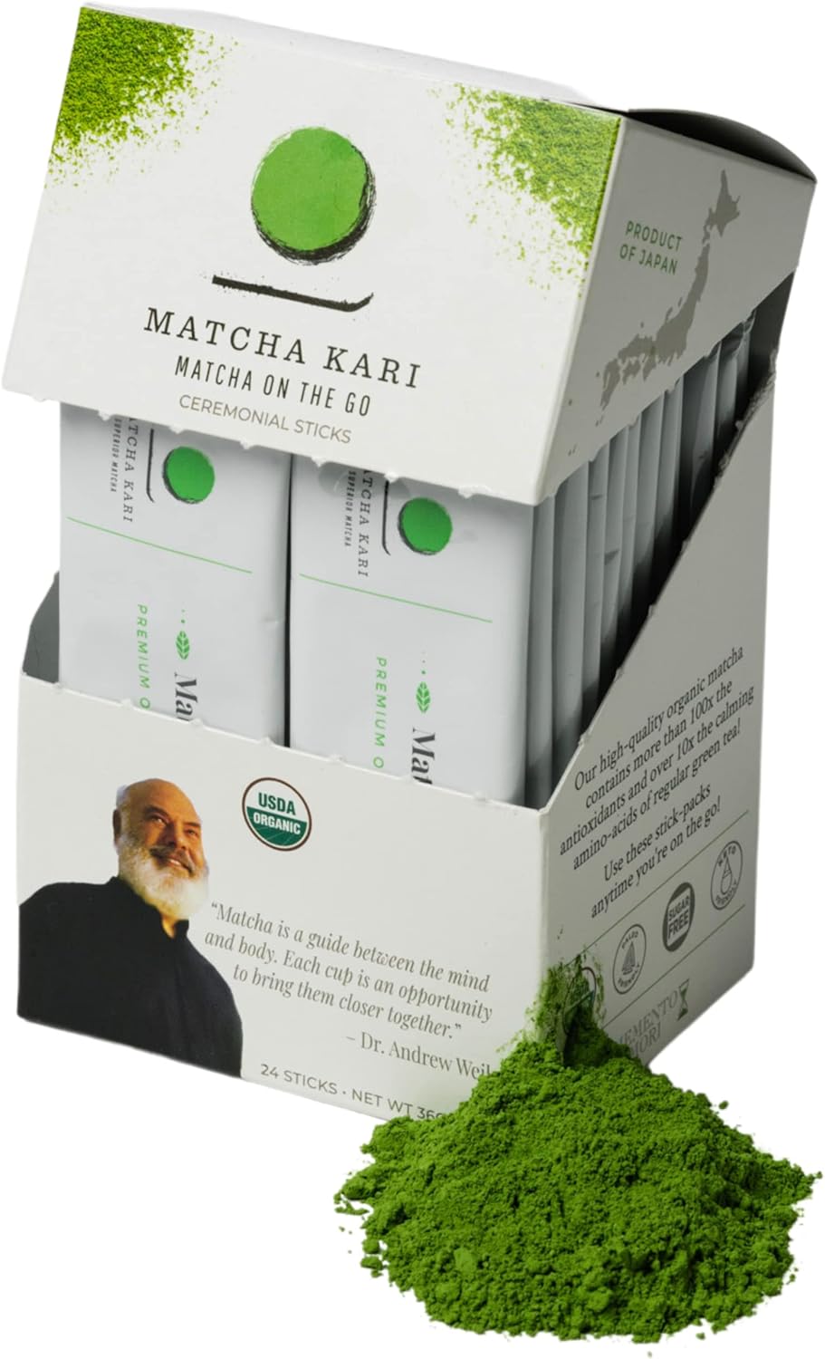 Matcha Green Tea Powder Single Serving Sticks, Dr. Weil's Ceremonial Organic Matcha Powder Singles Packets - Individual Tea Packets (24)