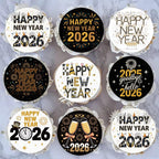 36PCS Edible 2026 Happy New Year Cupcake Toppers Wafer Paper Hello 2026 Cupcake Picks Black Gold 2026 Cake Toppers for Holiday New Year Theme Party Decor Supplies (Pattern 3)