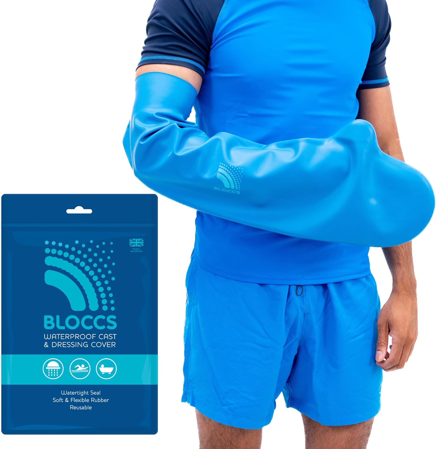 BLOCCS 100% Waterproof Cast Covers for Shower Arm- Swim Cover, Cast Bag for Bath. Durable Cast Sleeve for Swimming - #ALA72 - Adult Long Arm