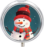 Xmas Snowman Pill Box Portable Mini Travel Pill Organizer Holder 3 Compartment Decorative Round Pills Case Exquisite Daily Vitamin Container for Cod Liver Oil