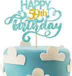 Sky Blue Glitter Happy 59th Birthday Cake Topper, Fifty Nine Years Old Birthday Party Cake Decor, Gold Number 59 Birthday Party Supplies Decorations for Man or Woman