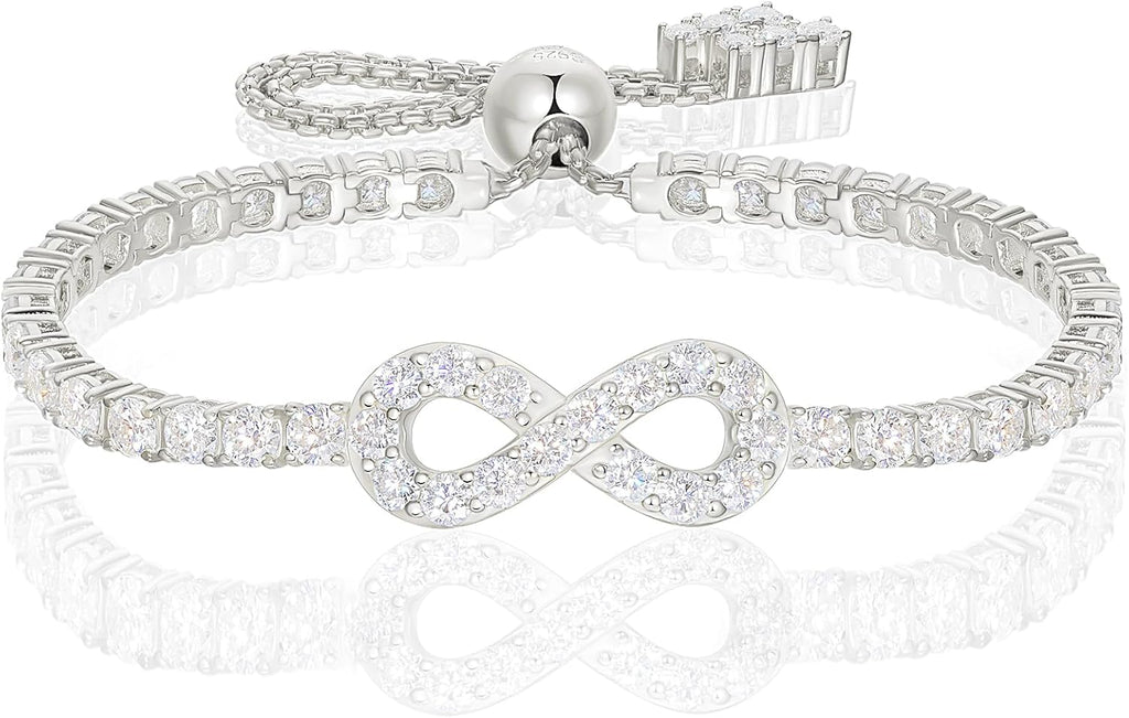 Moissanite Infinity Bracelet, Lab Created Diamond Bracelets for Women, S925 Sterling Silver, 3MM Width, 4-9.5inches, 18K Gold Vermeil Adjustable Tennis Bracelets - Mothers Day Gifts For Mom Wife Her