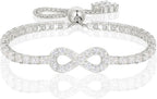 Moissanite Infinity Bracelet, Lab Created Diamond Bracelets for Women, S925 Sterling Silver, 3MM Width, 4-9.5inches, 18K Gold Vermeil Adjustable Tennis Bracelets - Mothers Day Gifts For Mom Wife Her