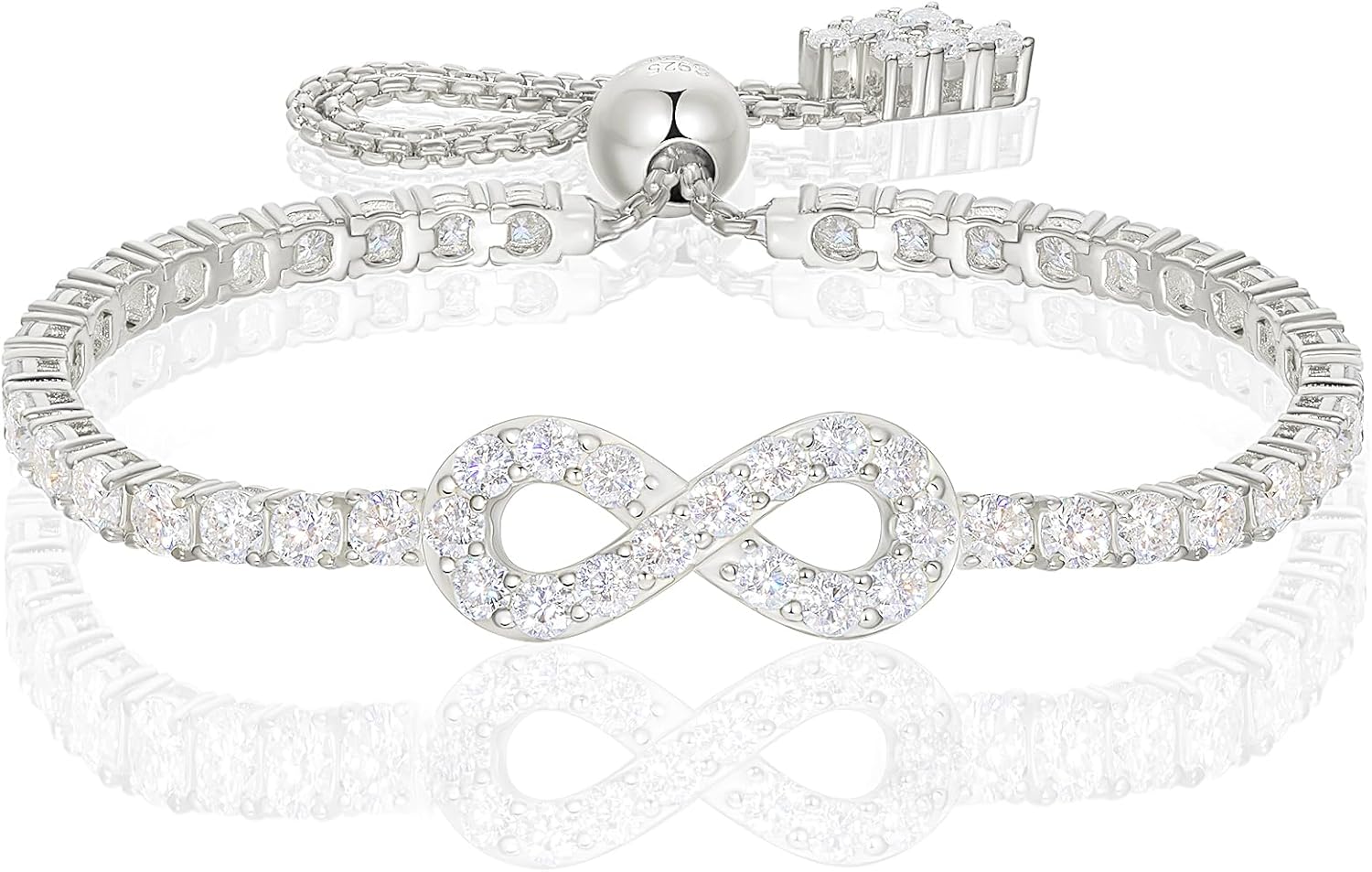 Moissanite Infinity Bracelet, Lab Created Diamond Bracelets for Women, S925 Sterling Silver, 3MM Width, 4-9.5inches, 18K Gold Vermeil Adjustable Tennis Bracelets - Mothers Day Gifts For Mom Wife Her