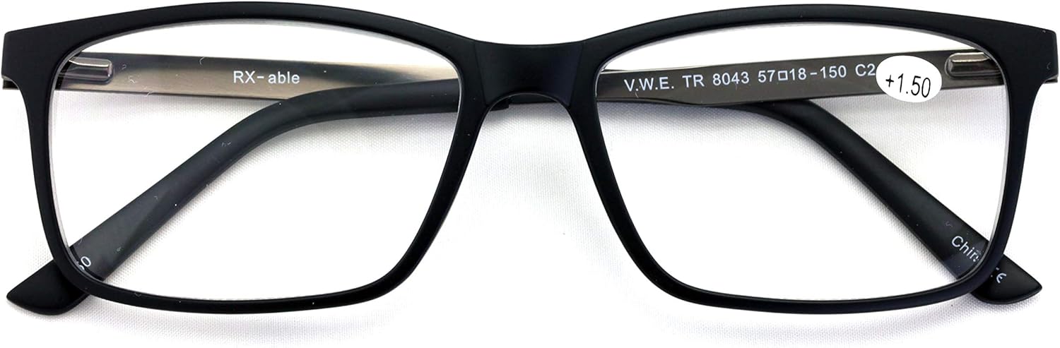 Men Premium Rectangle TR90 with Extended Metal Temple - Extra Large Reader - 147mm Wide Frame Reading Glasses