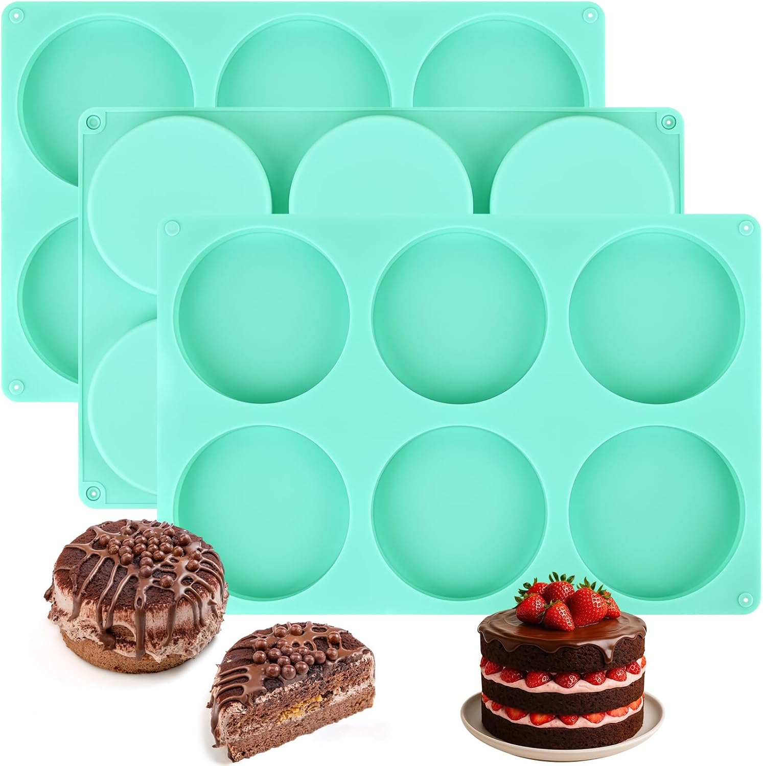 3Pcs Silicone Muffin Top Pan, 4Inch Muffin Top Pans Non-stick, 6-Cavity Round Baking Molds for Mini Cake, Muffin Top, Dessert, Hamburger, Sandwiches Making