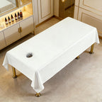Premium Reusable Massage Table Sheets with Face Hole, Bed Cover Professional Massage Linens Fitted Wax Mat for Esthetician Bed, Stain and Wrinkle-Resistant, Machine Washable (White, 48 * 91 Inch)