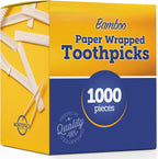Montopack Individually Paper Wrapped Toothpicks | Eco-Friendly Bulk Pack of 1000 Wooden Food Safe Fruit Pick for Appetizers Cocktail Barbecue & Party | Double Pointed Tooth Picks for Teeth Cleaning