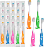 Newday 100 Pack Kids Toothbrush Bulk Soft Bristles Toddler Cute Toothbrush with Suction Cup, Includes Travel Covers, Individually Wrapped Toothbrushes for Kid Home School Daycare Camp (Shark)