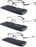 Progressive Multifocus Reading Glasses Blue Light Blocking, Multifocal Readers for Men Women Trifocal Lightweight Eyewear Half Metal Frame Titanium Alloy (3 Pack: Black+Gun+Silver, 2.00)
