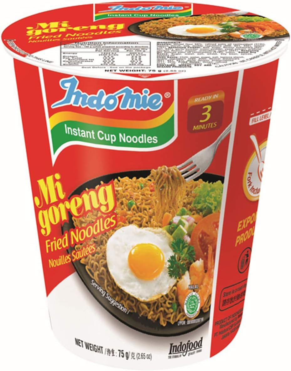 Indomie Mi Goreng Instant Stir Fry Noodles Cup, Halal Certified, Original Flavor, 2.65 Ounce (Pack of 12)