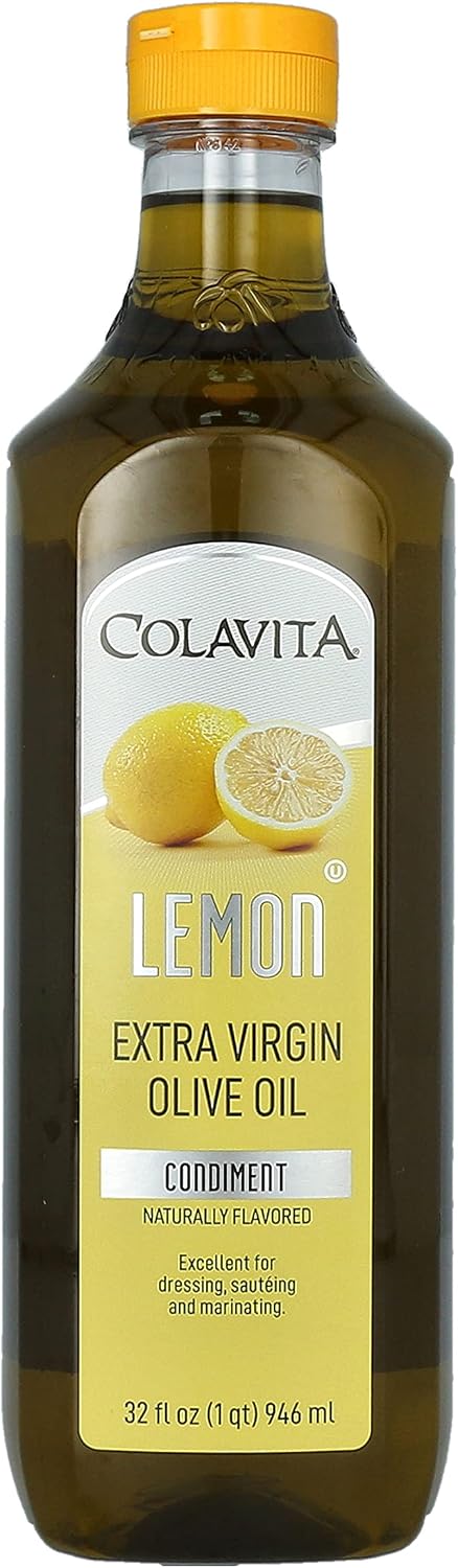 Colavita Lemon Extra Virgin Olive Oil | Cold Pressed EVOO Blended with Natural Lemon Flavor | Perfect for Marinades, Dressings, Dipping, Grilling and Roasting | 32 Fl Oz (1 Qt)