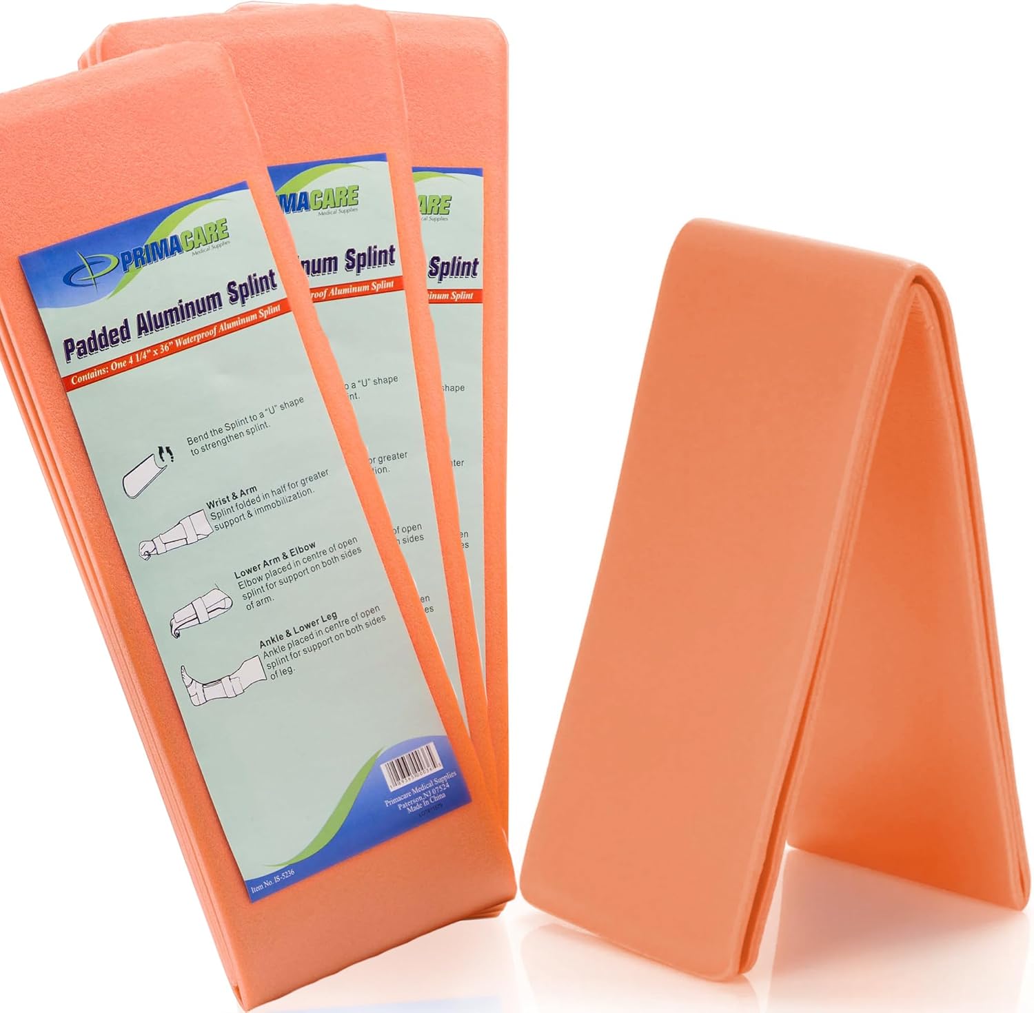 Primacare IS-5236 36", 3-Pack, Padded Aluminum Splint for Hands, Legs, Fractured Limbs, Nose, Ankle or Braces, Universal Waterproof Medical Tactical Splints for First Aid and Emergency Support, Orange