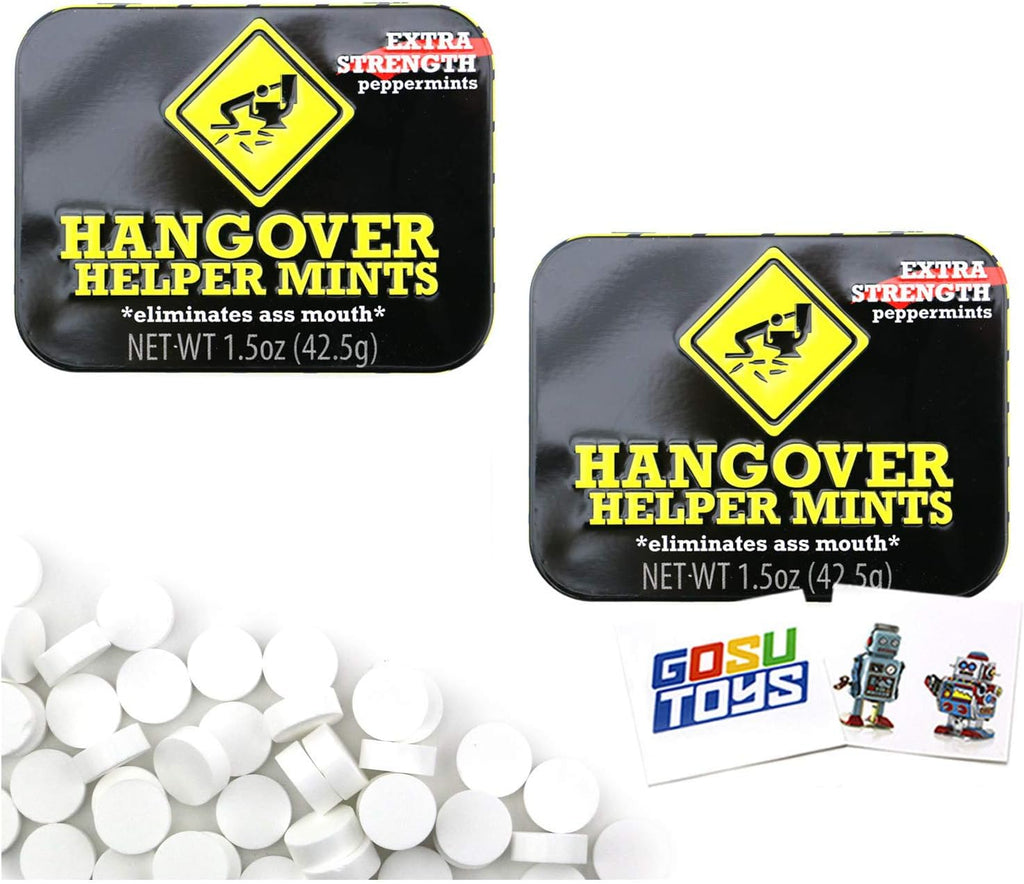 Hangover Helper Mints Fun Party Gag Tin (2 pack) Extra Strength Peppermints Candy Gift Stuffer with 2 GosuToys Stickers