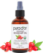 PURA D'OR 4 Oz ORGANIC Rosehip Seed Oil - 100% Pure Cold Pressed USDA Certified Anti-Aging Treatment - Vitamin A & C Rich - Helps Fade Appearance of Scars & Stretch Marks - For Face, Hair & Body