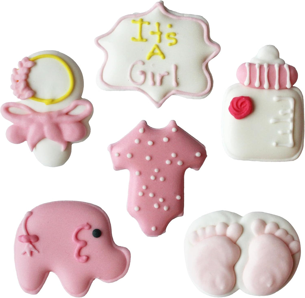 Royal Icing Decorations, Baby Girl, Gender Reveal Party, Baby Shower Edible Kosher Decorations for Cakes and Cupcakes, Cookies and Pastries, 24 Count by Global Sugar Art