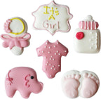 Royal Icing Decorations, Baby Girl, Gender Reveal Party, Baby Shower Edible Kosher Decorations for Cakes and Cupcakes, Cookies and Pastries, 24 Count by Global Sugar Art