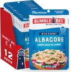 Bumble Bee Chunk White Albacore Tuna in Water, 5 oz Pouches (Pack of 12) - Ready to Eat Wild Caught Tuna Packet - 33g Protein per Pouch, High in Omega-3s - Non-GMO, Gluten Free, Kosher