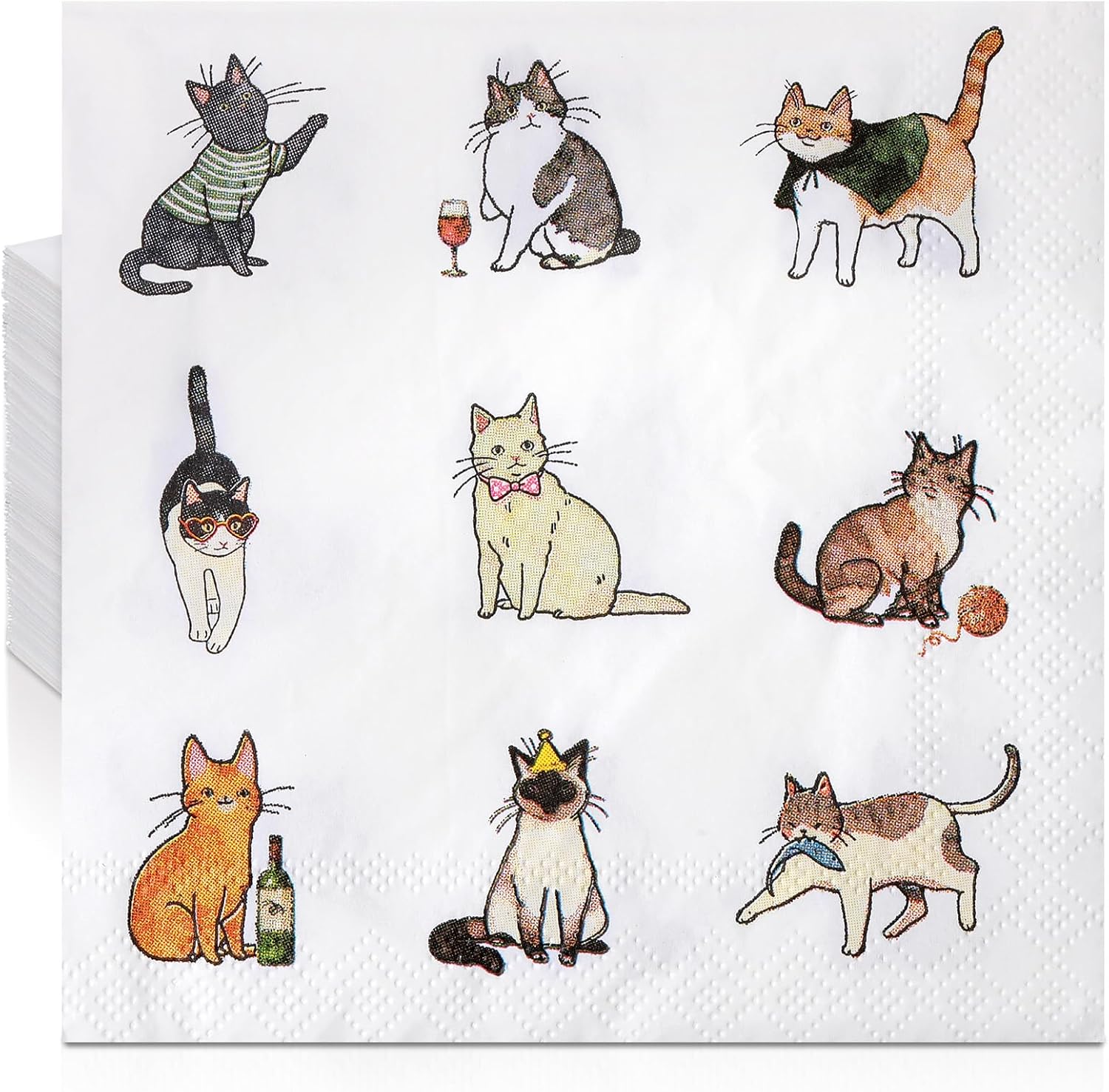 Frienda 60 Pcs Sweet Cat Life Cocktail Napkins 5 x 5 Inch Disposable Beverage Paper Napkins Decorative Dinner Decor for Baby Shower Birthday Home Table Party Supplies