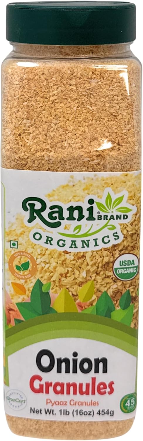 Rani Organic Granulated Onion (Pyaaz Granules) 16oz (1lb) 454g PET Jar ~ All Natural | Gluten Friendly | Vegan | NON-GMO | Kosher | No Salt or fillers | Indian Origin | USDA Certified Organic