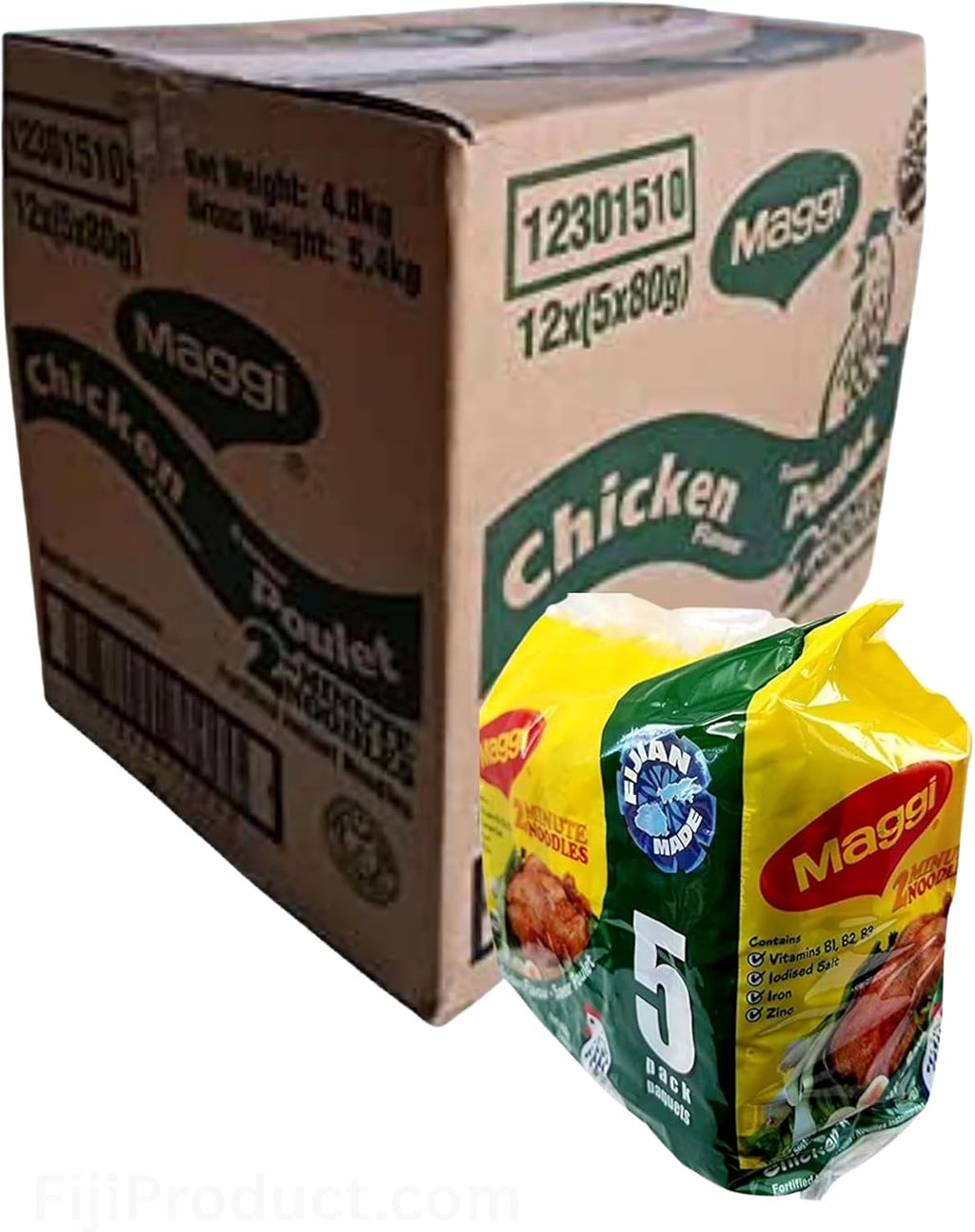 Instant 2 Minute Maggi Noodles - Chicken Saveur Poulet Flavor with Seasonings (Case Pack of 12 x / 5 x 80g) To Boost The Goodness in Your Bowl ... So Delicious Meal in Minutes HALAL