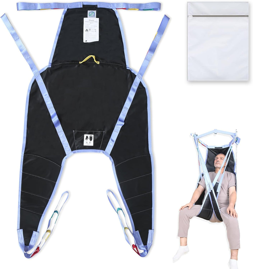 Universal Divided Leg Sling with Head Support for Patient Transferring, Lifting or Positioning,U Shape Lift Sling-Medical Lift Pad for Elderly,Disabled,SWL 500LBS (Black, Large)