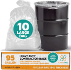 PlasticMill Contractor Bags Heavy Duty - Commercial, Industrial Garbage Bags - Clear Construction Trash Bags - Outdoor, Garden Trash Bags, 95-Gallon, 3 Mil, 61"x68" (10-Count)