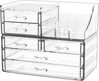 Cq acrylic Make Up Organizers for Vanity With 6 Drawers, 2 Pack Clear Drawer Organizers,Plastic Cute Desk Accessories Organization and Bathroom Organizers Storage Case Box Cube for Beauty,Skin Care