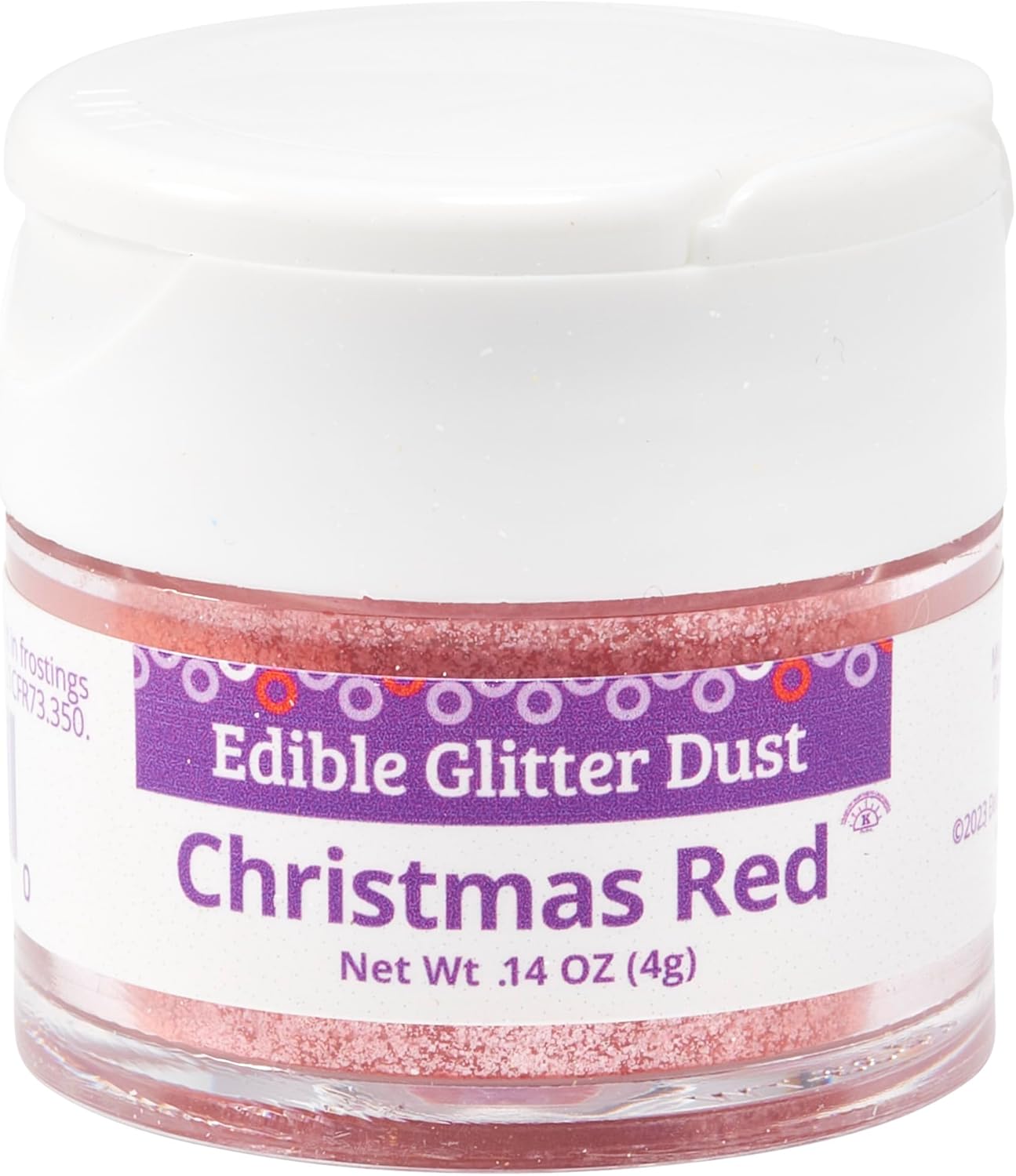 DecoPac Edible Glitter Dust | Christmas Red | Edible Sparkle Powder For Cake Decorating, Cakes, Cupcakes, Cookies, and Donuts - 4g