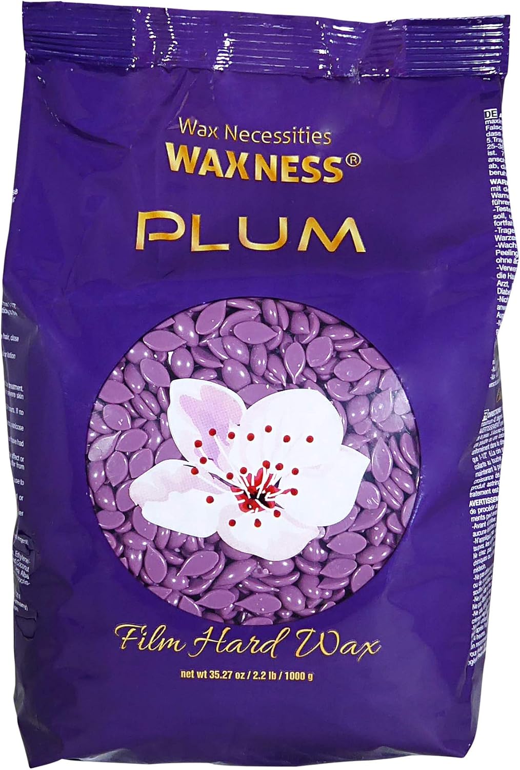 Waxness Film Hard Wax Beads Plum 2.2 lb (1 kg) – Stripless Professional Hard Wax with Plum Scent for Face & Body, Smooth Application – Made in Italy
