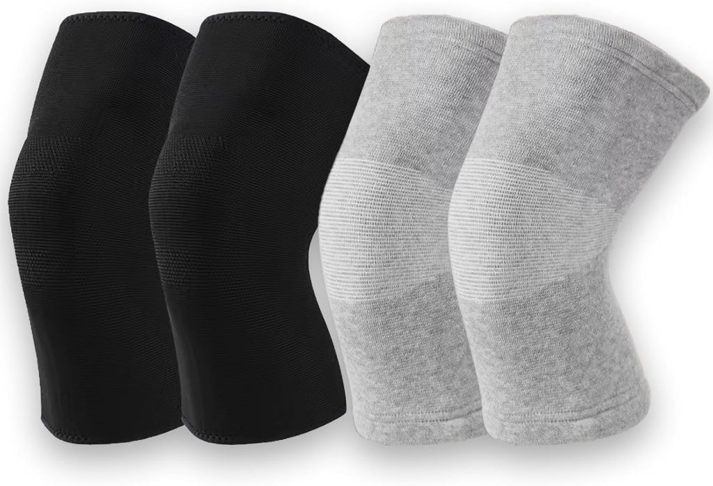 Bamboo Charcoal Compression Knee Sleeve - Elastic Knee Braces Pads Warmers Protective Knee Support for Arthritis and Runners (Gray+Black, Large)