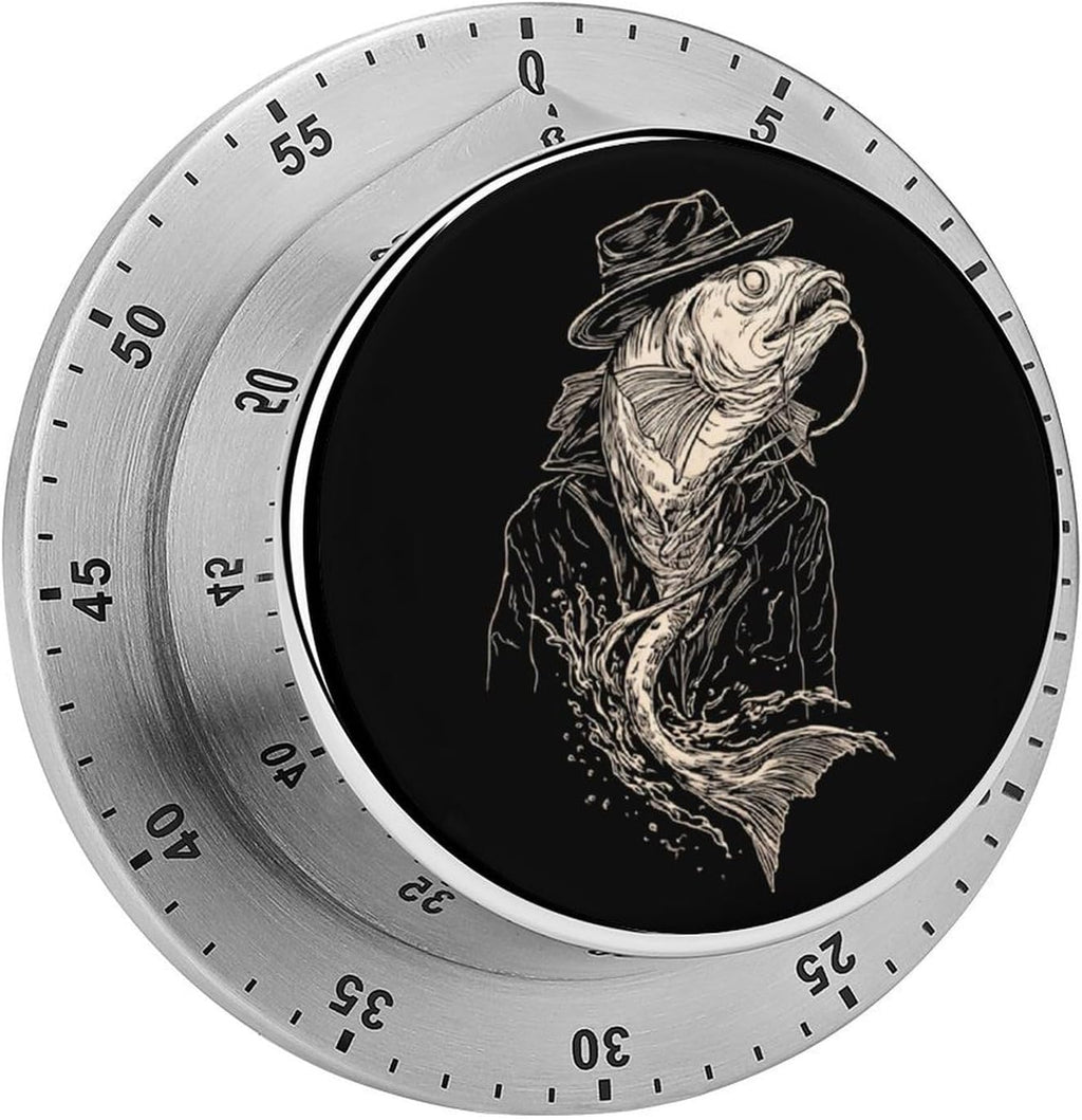 Catfish Wearing A Hat and Jacket Kitchen Timer 60 Minute Mechanical Countdown Wind Up Timers for Home Outdoor